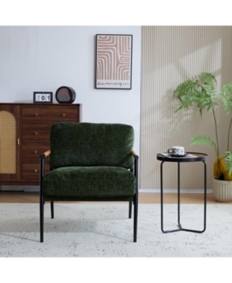 Modern Accent Chair with Plush Cushions and Wooden Armrests