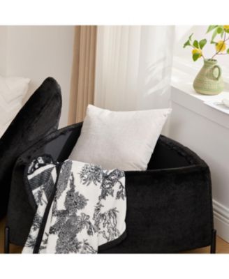 Upholstered Storage Ottoman Set with Metal Legs - Black