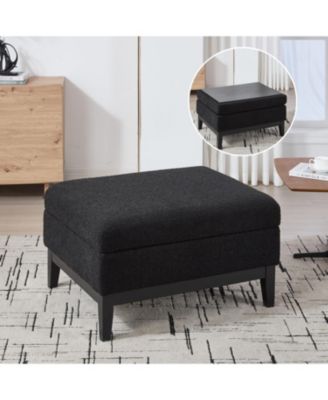 33.86" Square Storage Ottoman/Coffee Table - Black Boucle