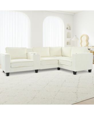 L-Shaped Corduroy Sofa w/ Storage & USB