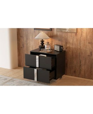 Streamdale Mirrored Nightstand with 2 Drawers, Black