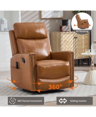 Orange Leather Heat Massage Rocker Recliner