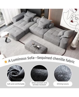 Modern Chenille Sectional Sofa with Pillows 