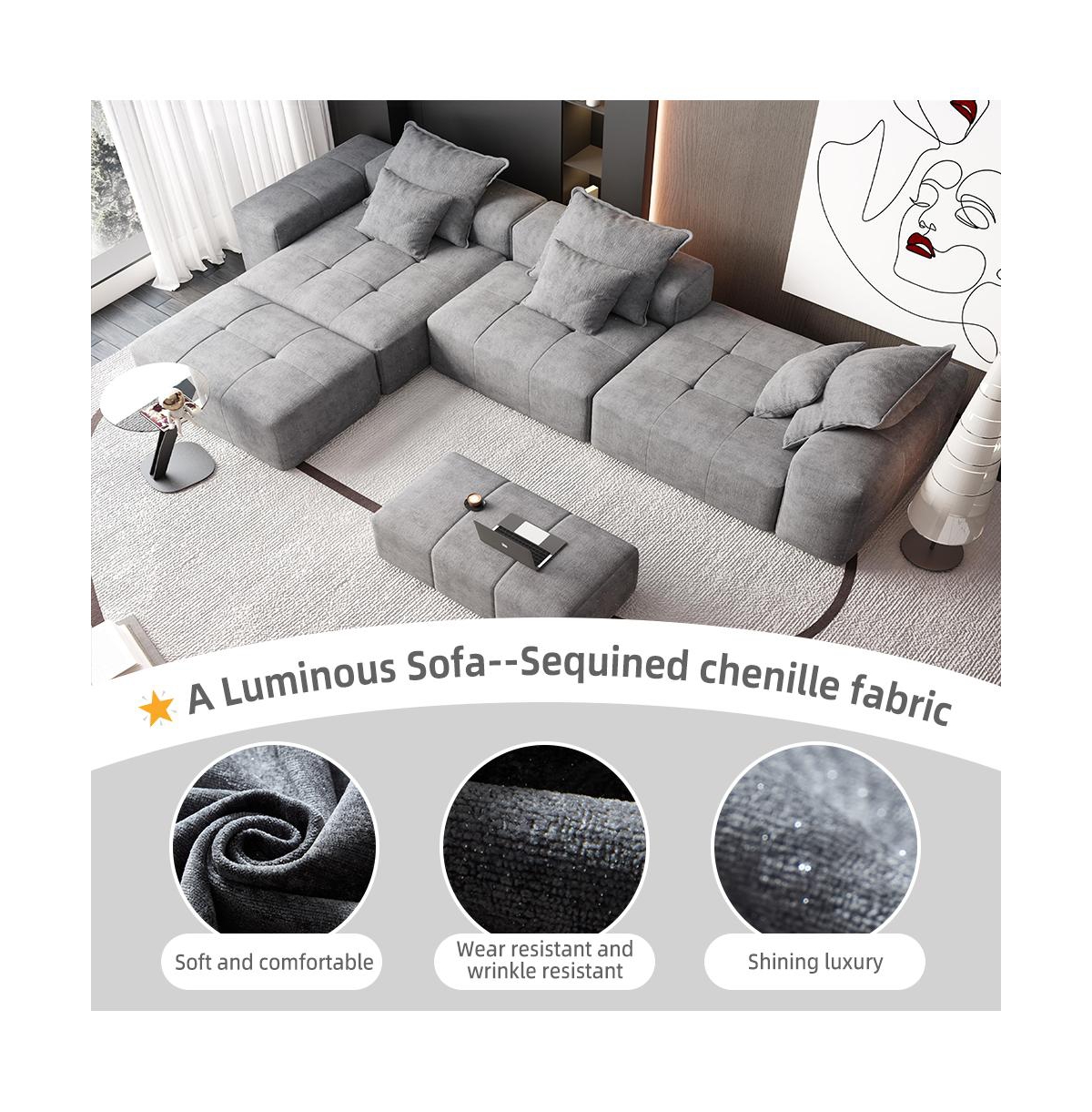 Streamdale Furniture Modern Chenille Sectional Sofa with Pillows