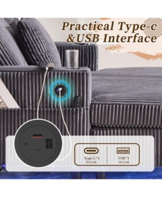 Streamdale Corduroy Oversized Recliner Sofa w/ USB, LED, Cup Holder