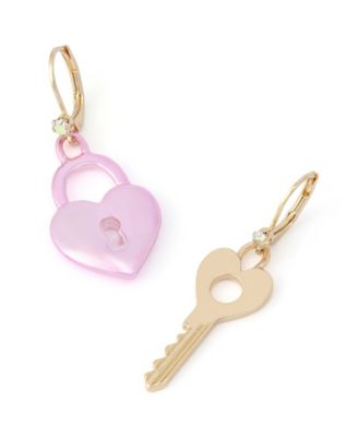 Faux Stone Sweetheart Lock Key Drop Earrings