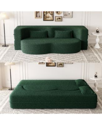 Streamdale Teddy Fabric Foam Sleeper Sofa Bed with 2 Pillows - Green