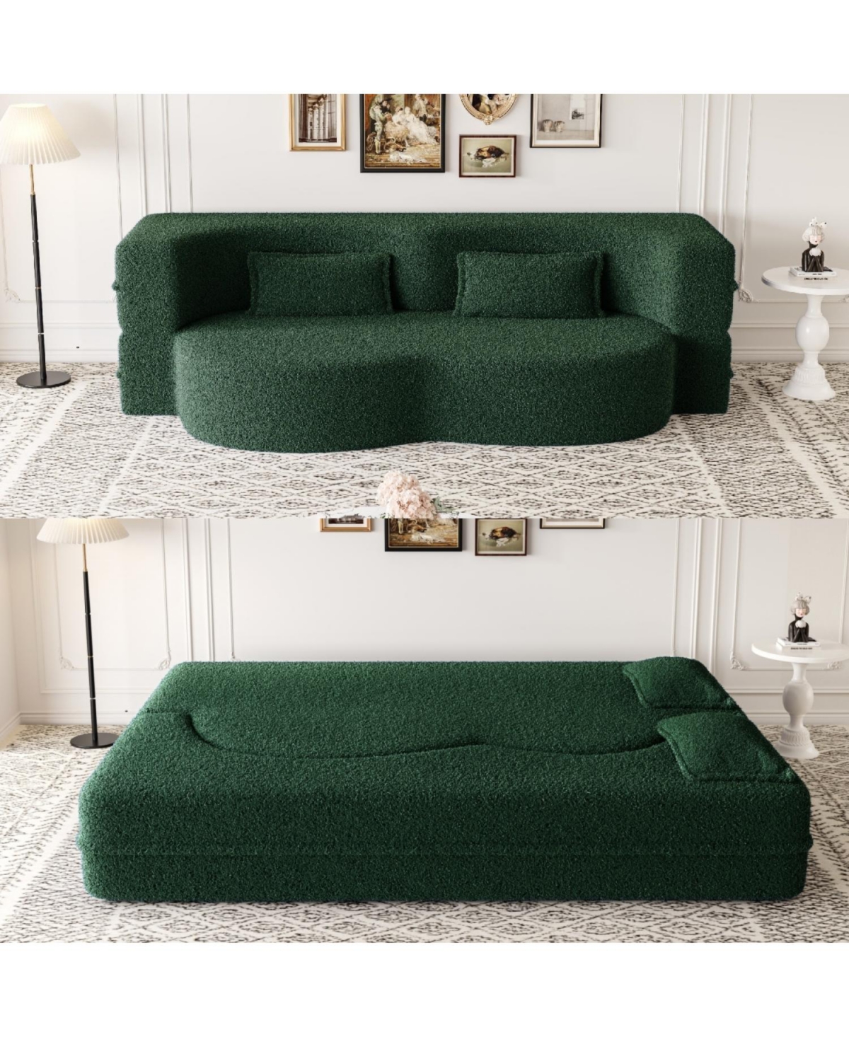 Streamdale Furniture Streamdale Teddy Fabric Foam Sleeper Sofa Bed with 2 Pillows - Green