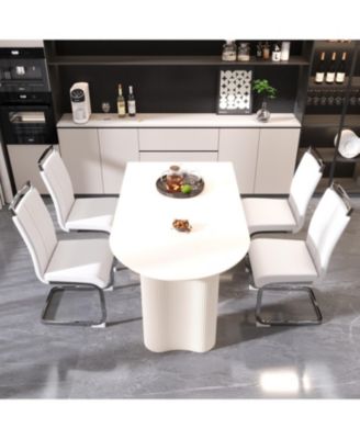 63" Cream MDF Dining Table & PU Chair Set