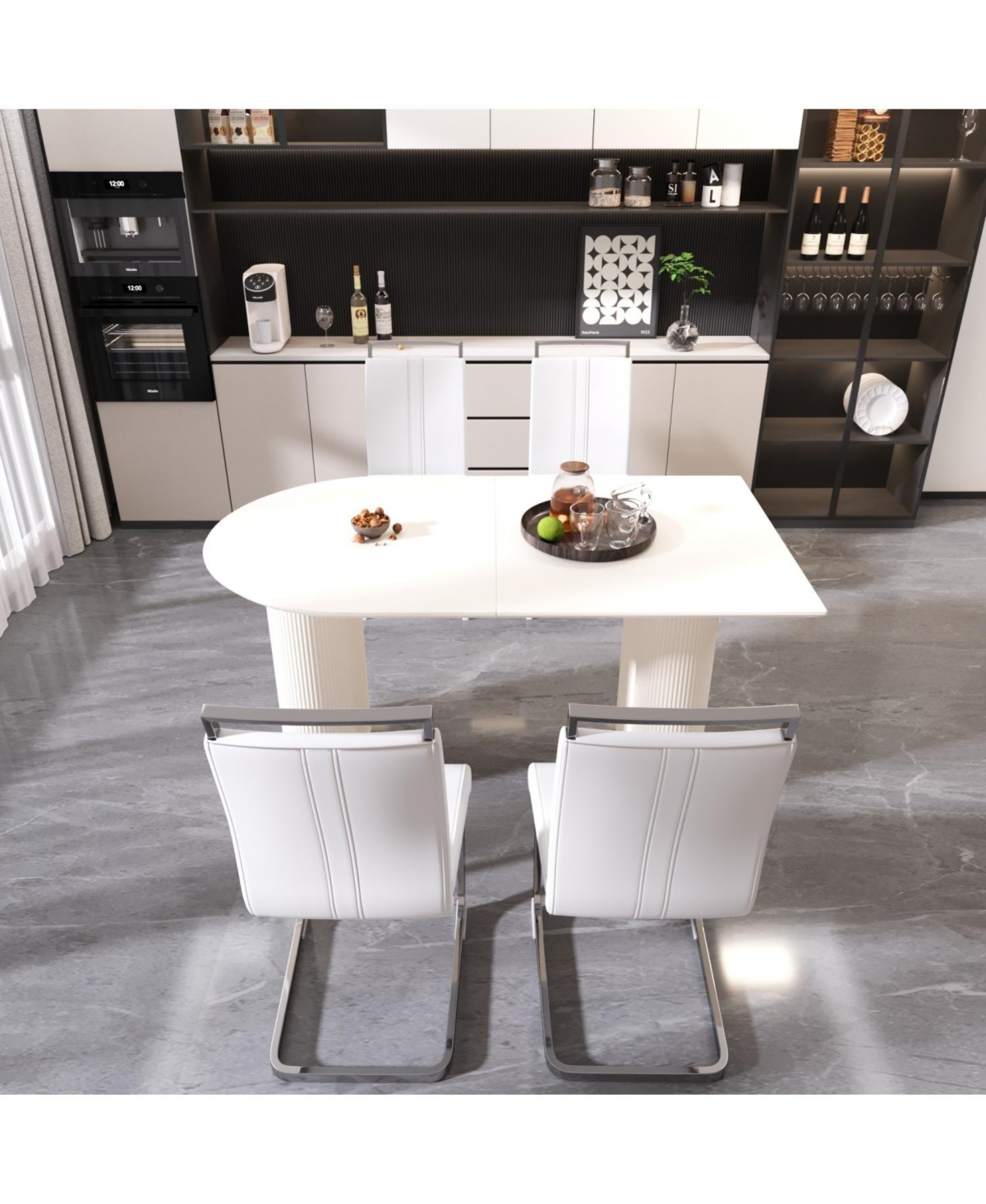 Streamdale Furniture 63" Cream Mdf Dining Table & Pu Chair Set