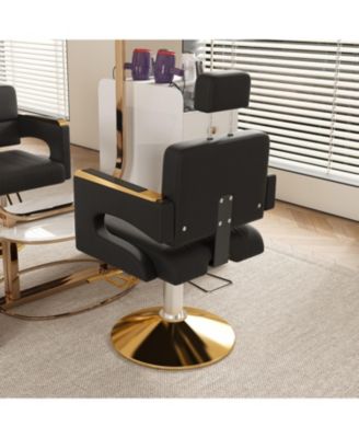 Hydraulic Barber Chair - 360 Swivel, Reclining, Black & Gold