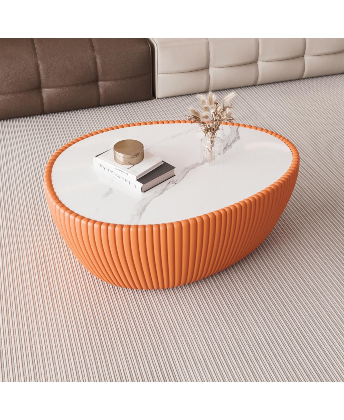 Streamdale Furniture Streamdale Light Marble Top Leather Modern Sofa Table