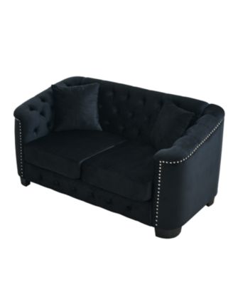 9" Modern Chesterfield Velvet Sofa - Black