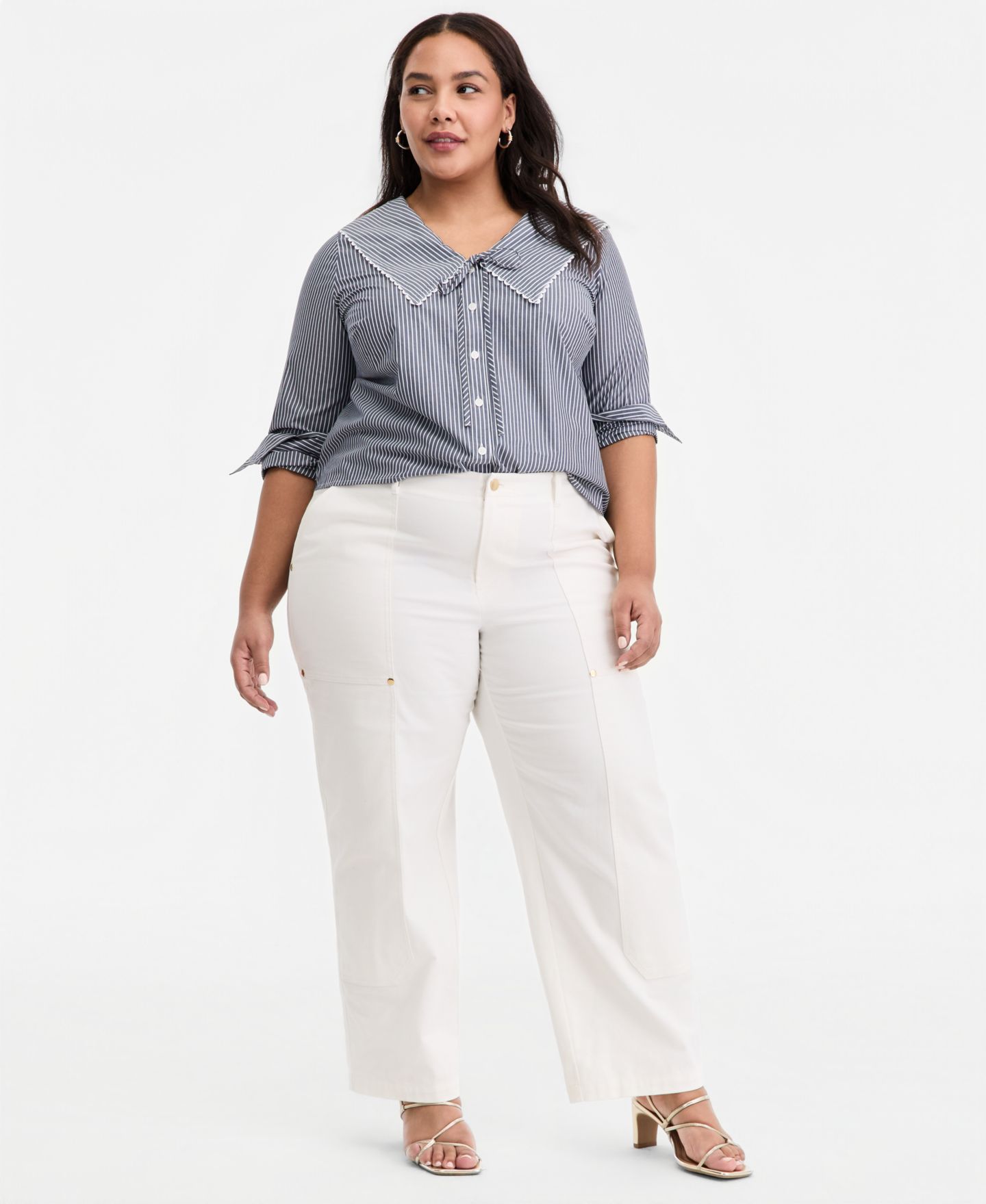 Женские брюки On 34th Trendy Plus Size High Rise Utility Straight Leg, цвет: Зимняя слоновая кость — фото 1
