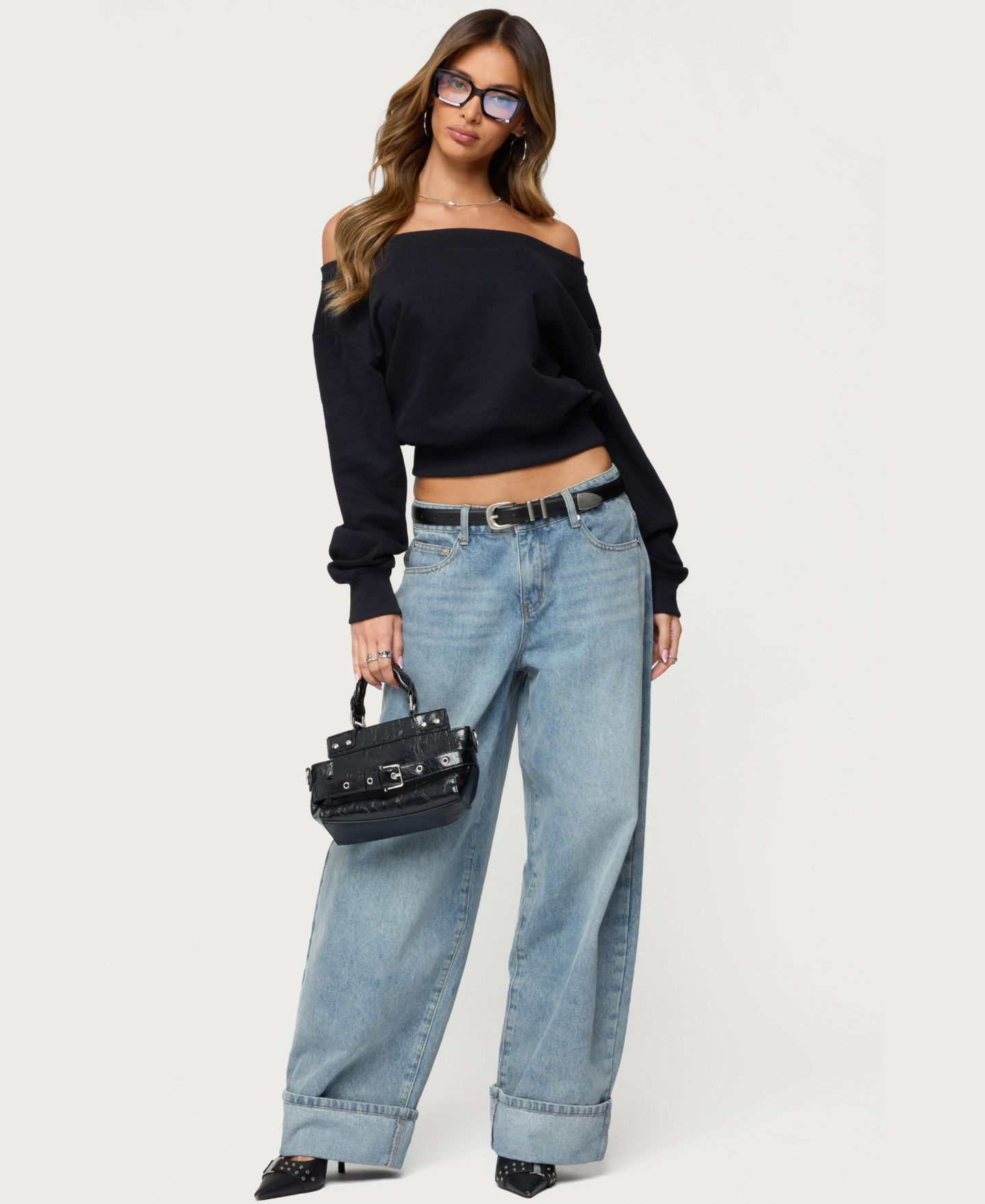 Женская толстовка Edikted Christy Off Shoulder, цвет: Чёрный — фото 5