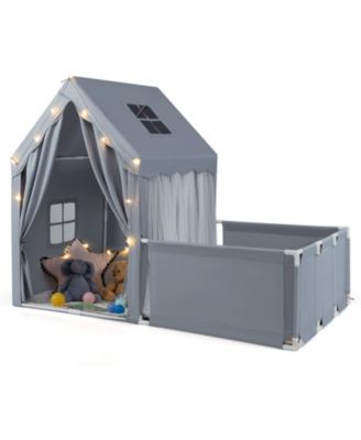 Kids Play Tent w/Playpen Yard Door Curtains Windows Star Lights for Boys Girls