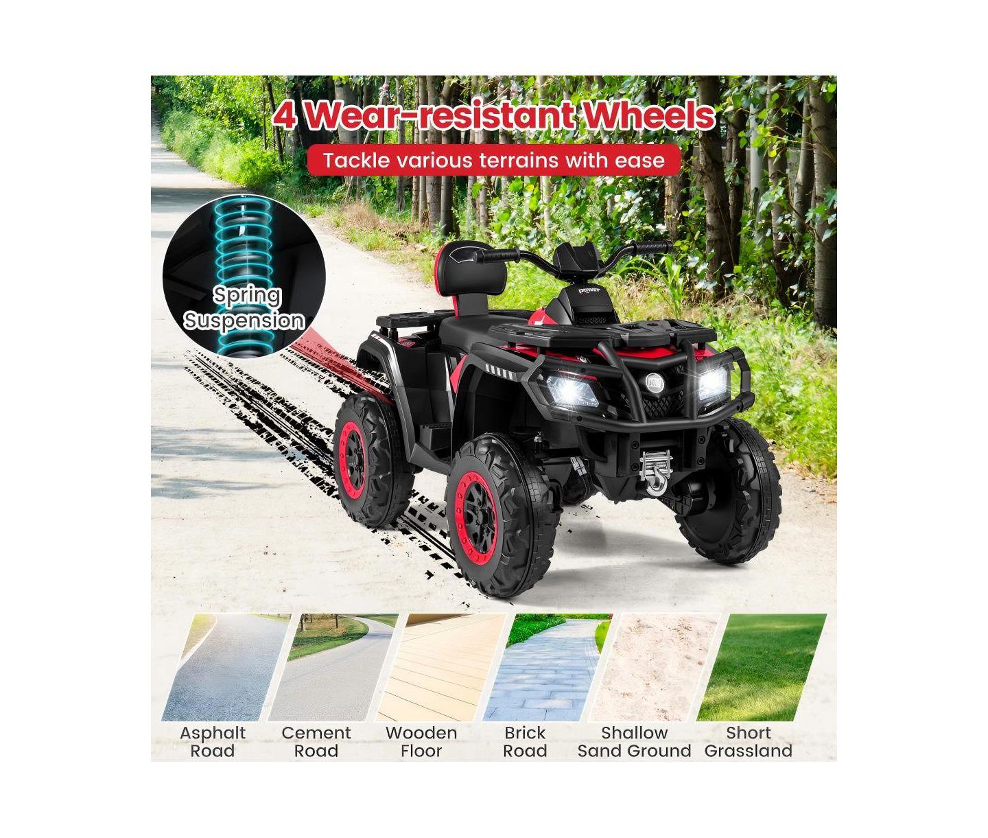 Детская игрушка HONGGE Electric Two-Seater ATV Ride-On Vehicle with Four Motors and Music, Ages 3-8, цвет: Красный — фото 7