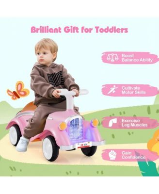 Toddler Ride On Car with Steering Wheel Lights Storage Seat and Four Wheel Stability