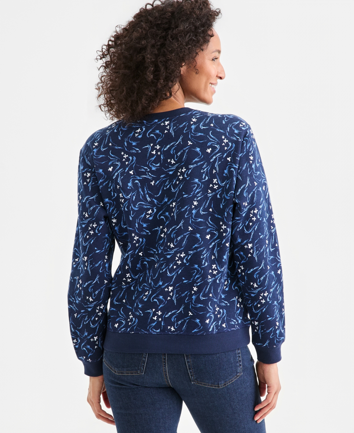 Style & Co Women's Printed Fleece Crewneck Sweatshirt, Macy's Exclusive
