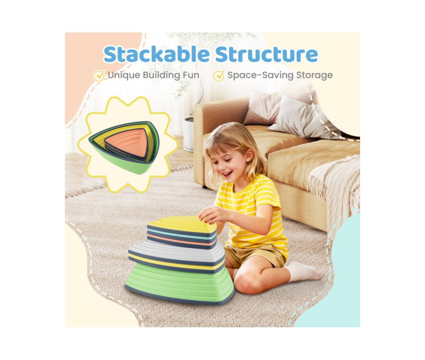 Детские игрушки HONGGE Balance Stepping Stones Set of Six, Ages 3+, цвет: Разноцветный — фото 7