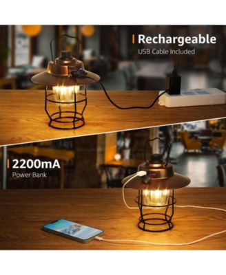 Vintage LED Rechargeable Metal Camping Lantern, Dimmable 3 Lighting Modes, Up to 450LM