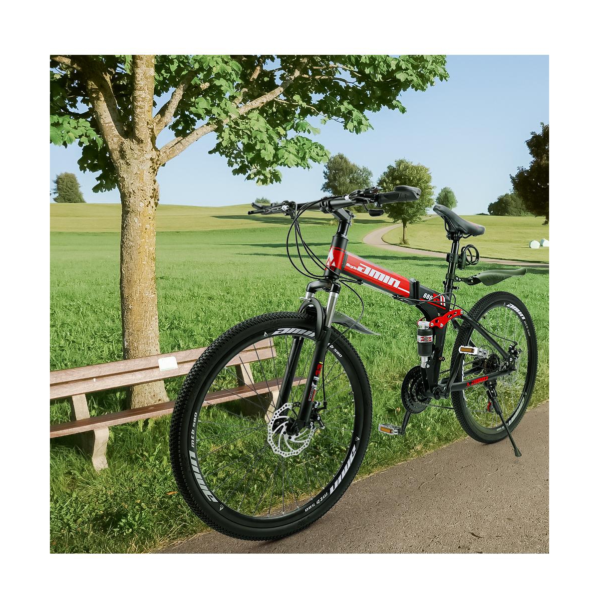 Artudatech 26-Inch Folding Mountain Bike with Shimano 21-Speed, Dual Disc Brakes & Full Suspension for Commuting