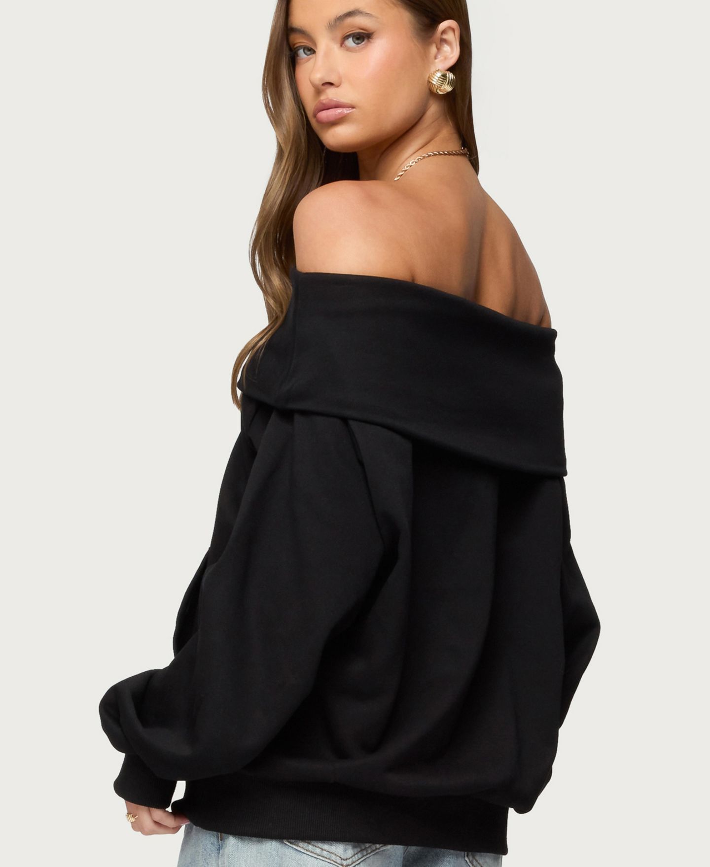 Женский свитшот Edikted Ashlee Oversized Foldover, цвет: Чёрный — фото 2