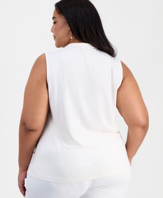 Plus Size Pleated-Shoulder Sleeveless Top