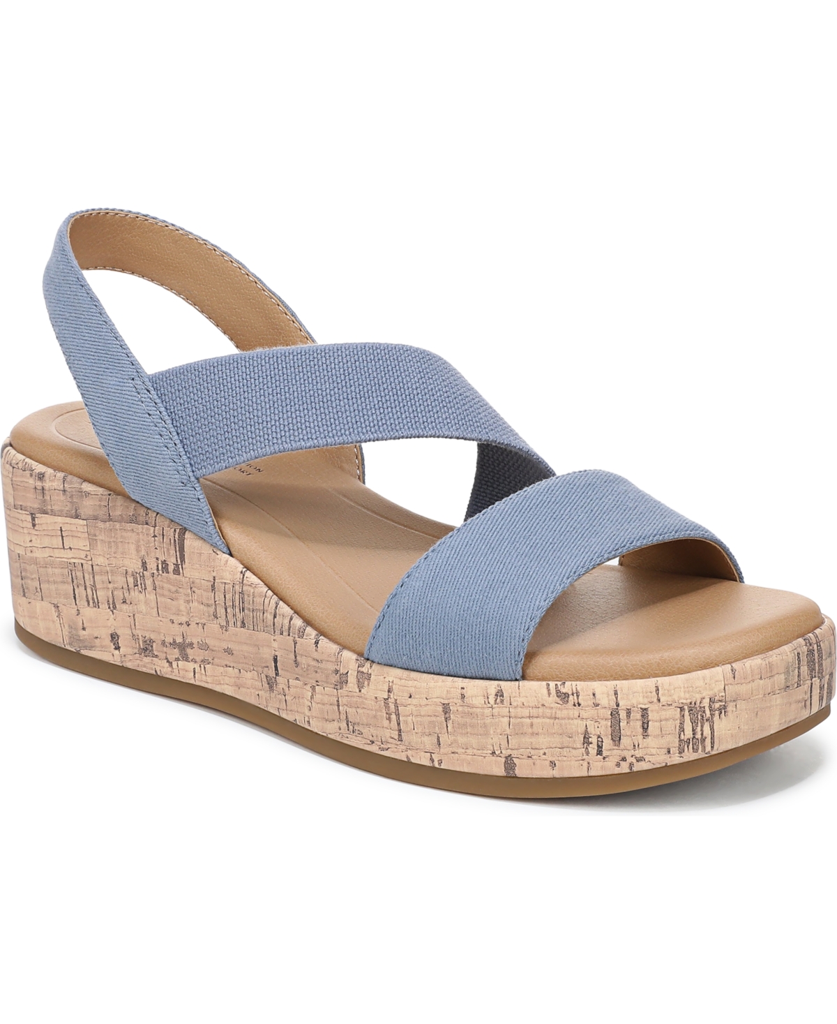 LifeStride Women's Odette Square Open Toe Wedge Sandals - Stonewash Blue Canvas Fabric