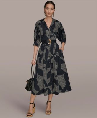 Women's Spread Collar Midi Shirt Dress