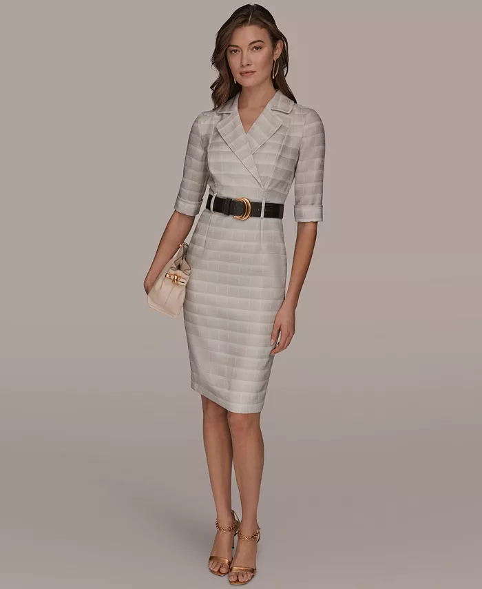 Women's Notched Lapel Striped Sheath Dress