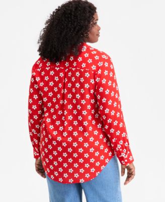 Trendy Plus Size Printed Collared Button-Front Shirt
