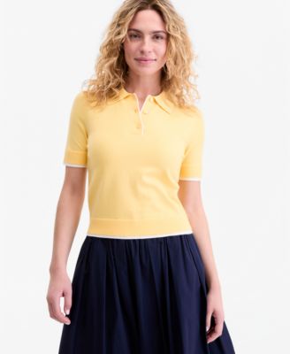 Women's Short-Sleeve Tipped Polo Sweater
