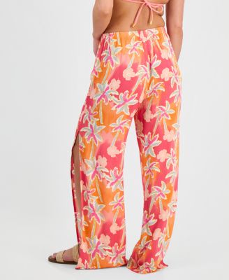 Women's Palm Tree Print Side Slit Swim Pants