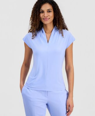 Women's Gathered-Neck Cap-Sleeve Top