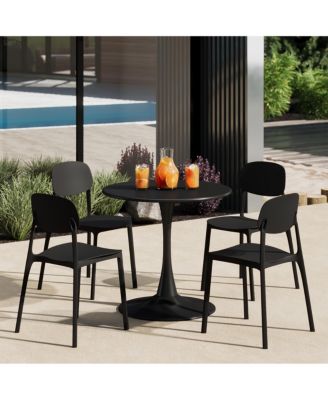 5-Piece Indoor Outdoor Metal Round Patio Dining Table Set With Stackable Resin Patio Side Chairs