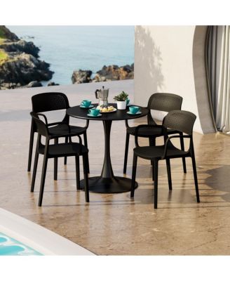 5-Piece Round Metal Bistro Dining Table Set And Stackable Resin Patio Dining Side Chairs