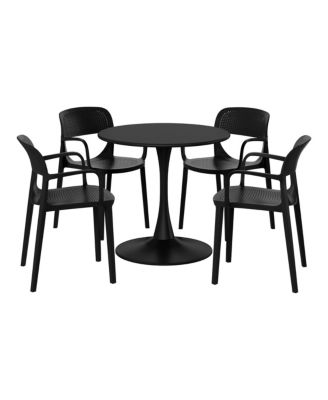 5-Piece Round Metal Bistro Dining Table Set And Stackable Resin Patio Dining Side Chairs