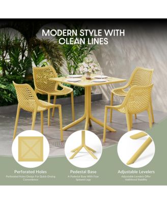 5-Piece Modern Patio Square Dining Table Set with Stackable Patio Dining Chairs