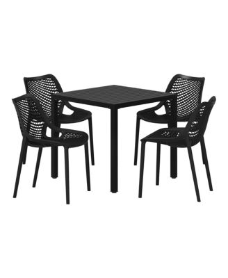 5-Piece Outdoor Patio Metal Frame Dining Table Set with Stackable Patio Dining Chairs