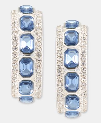 Small Pav&eacute; & Emerald-Cut Stone Hoop Earrings, 0.6"