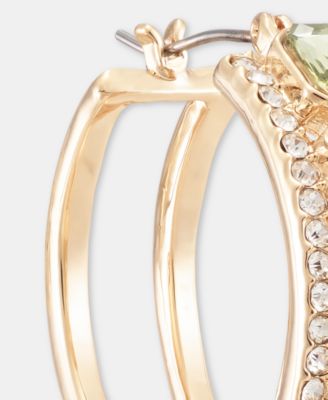 Small Pav&eacute; & Emerald-Cut Stone Hoop Earrings, 0.6" 