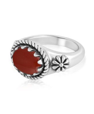 Sterling Silver Red Jasper East West Ring, Size 5 to 11