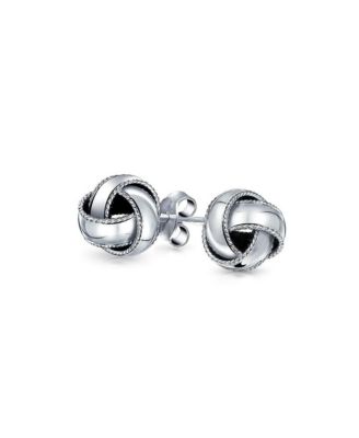 Classic Set of 2 Love Knot Ball Silver Braided Edge & Gold Plated Twisted Rope Stud Earrings Sterling Silver