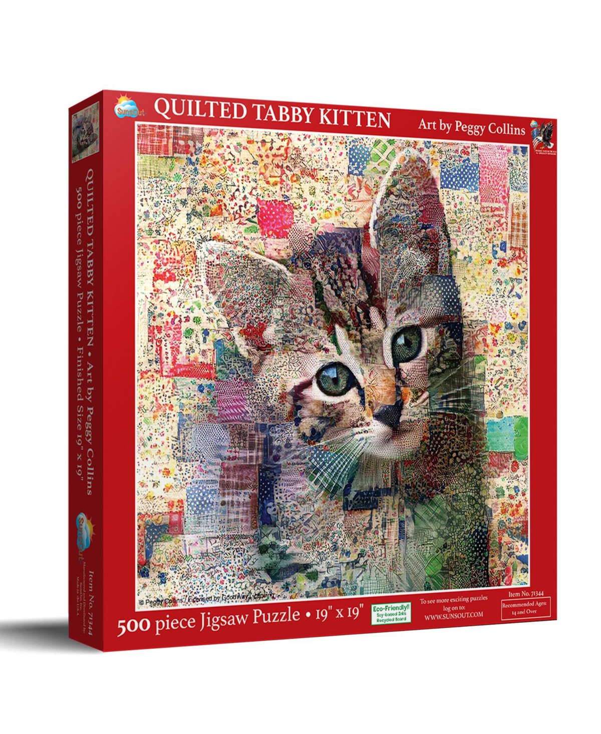 SunsOut Quilted tabby Kitten 500 piece Jigsaw Puzzle for Adults