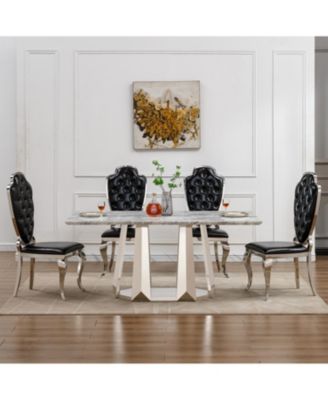 + 70" + Faux Marble + Mirrored Base + Dining Table