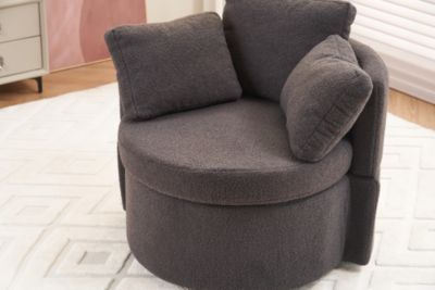Cozy Swivel Accent Chair with Storage and Throw Pillows