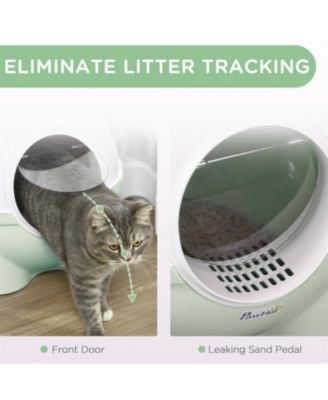 Large Hooded Cat Litter Box with Lid - Includes Scoop, Leak-Proof Sand Pedal & Top Carry Handle, Light Green