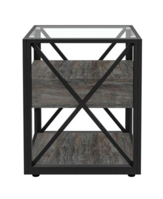 Modern End Table with Drawer - Rustic Nightstand
