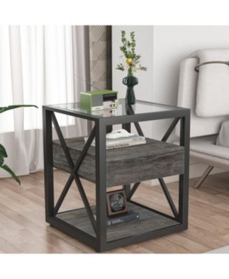 Modern End Table with Drawer - Rustic Nightstand